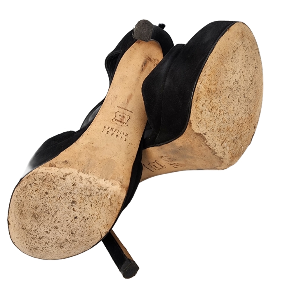 STUART WEITZMAN Elegant Black Suede High Heel Platform Sandals, Size 7½ - Picture 2 of 10